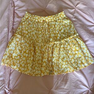 Yellow Floral Tiered Mini Skirt